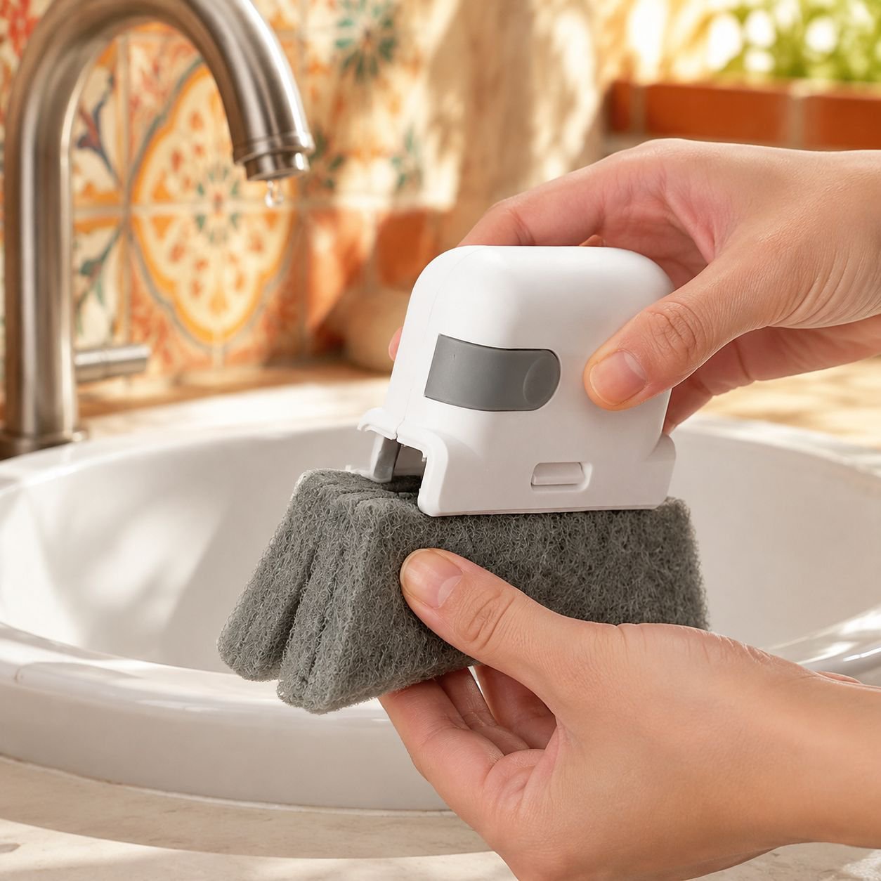 Cepillo ergonómico para limpieza de rieles y marcos de ventanas