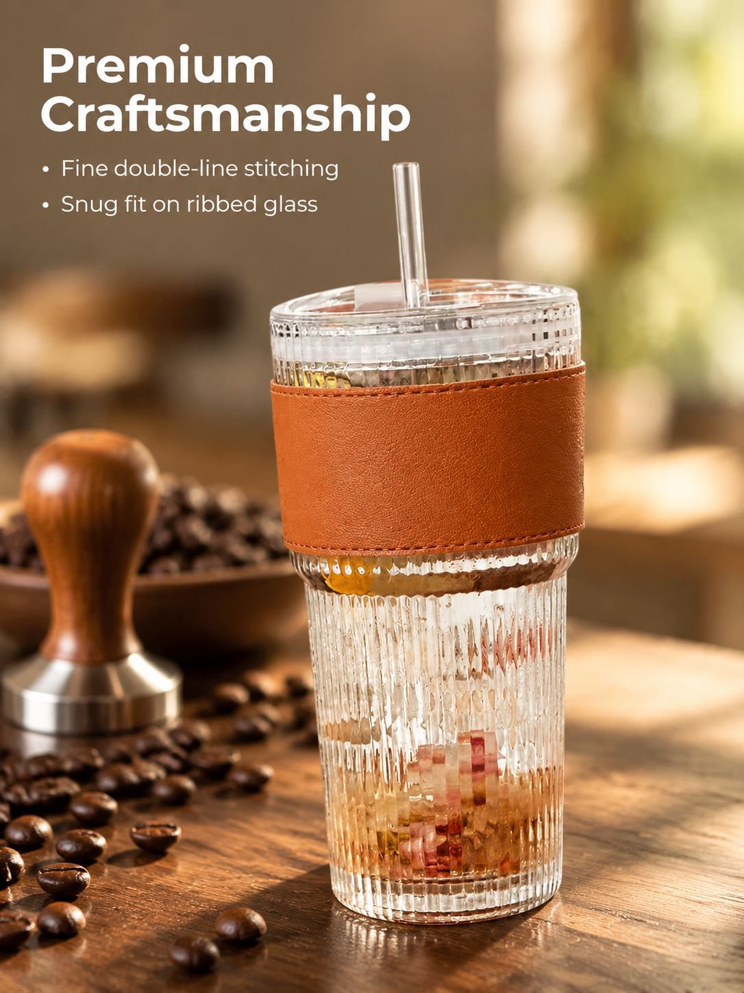 Vertical Stripe Clear Glass Cup filled with water
