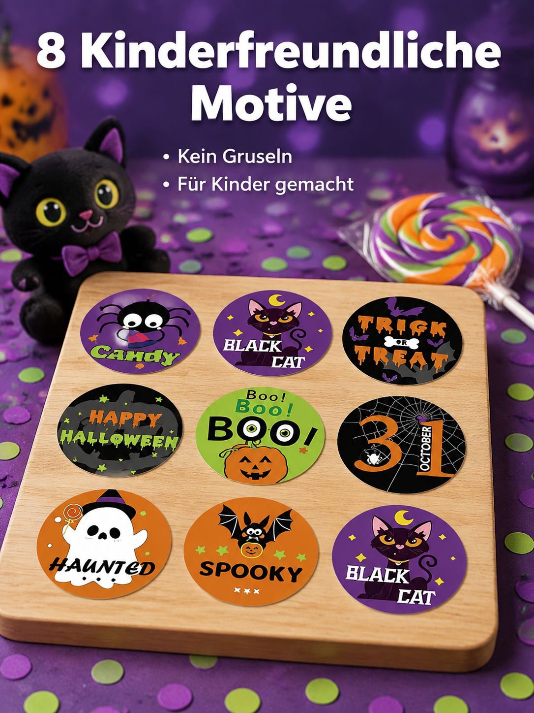 500 Halloween Sticker pro Rolle, Partyversiegelungsaufkleber für Kinder und Süßigkeitentüten