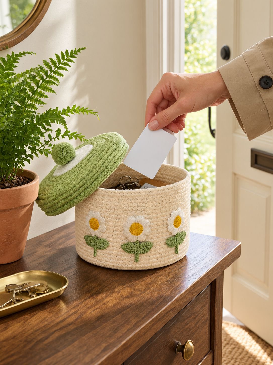 Durable and lightweight cotton woven basket with practical lid