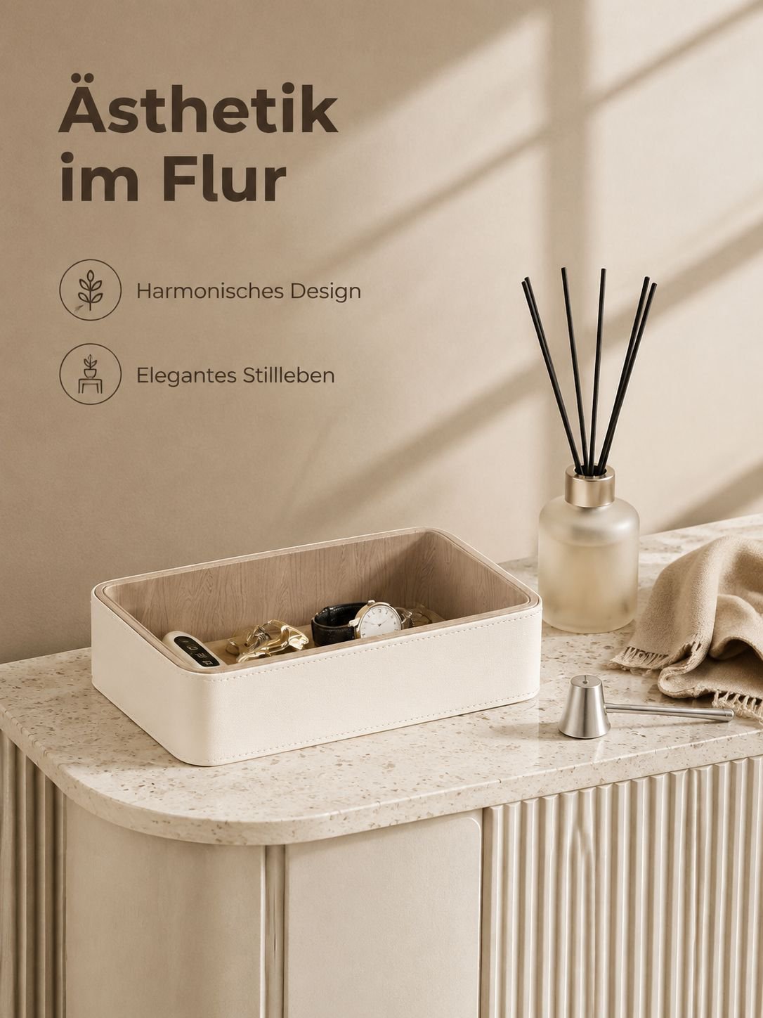Luxuriöse cremeweiße Aufbewahrungsbox für Schmuck und Kosmetik