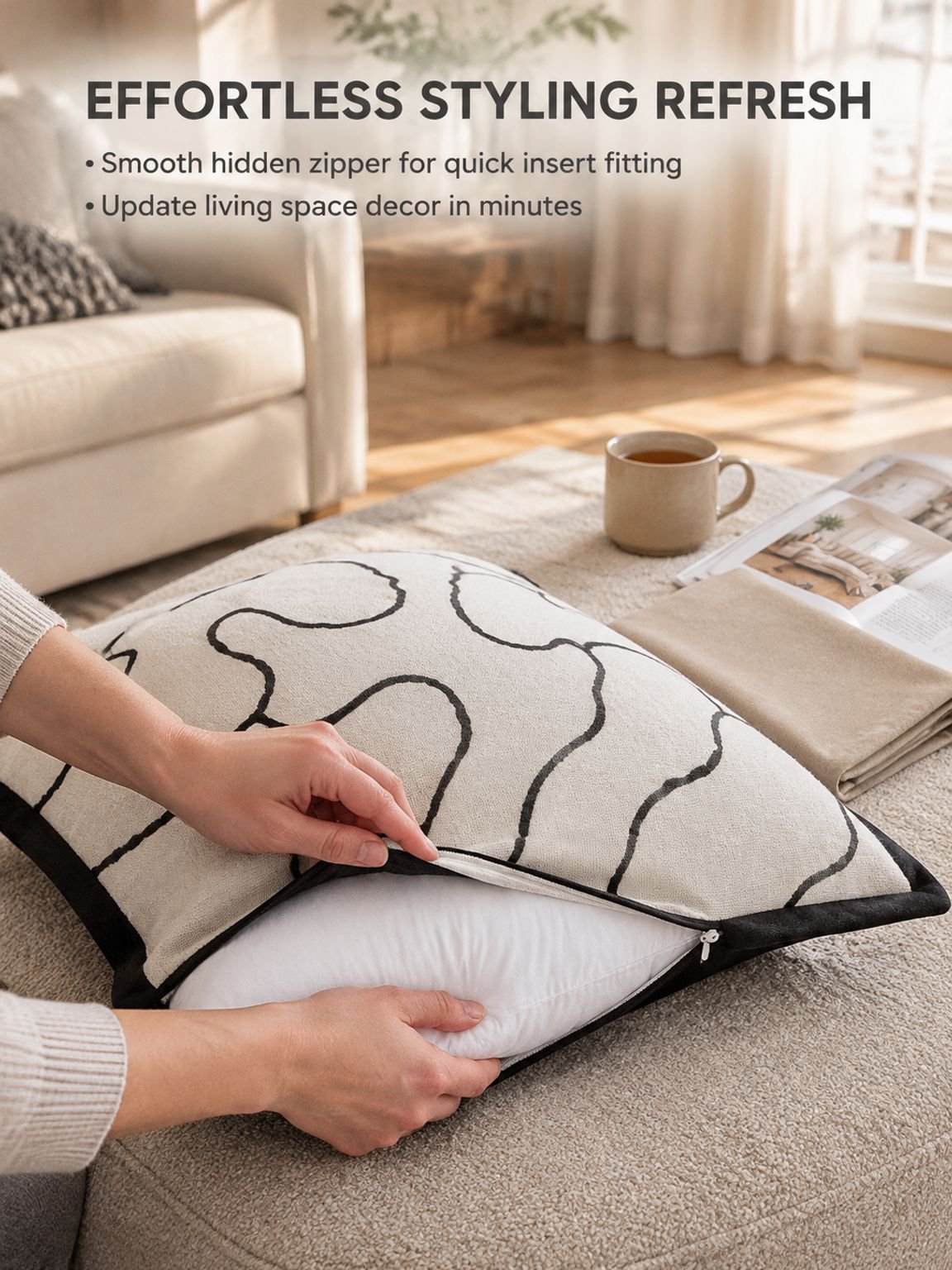 Nordic modern minimalist lumbar pillow cover on a sofa