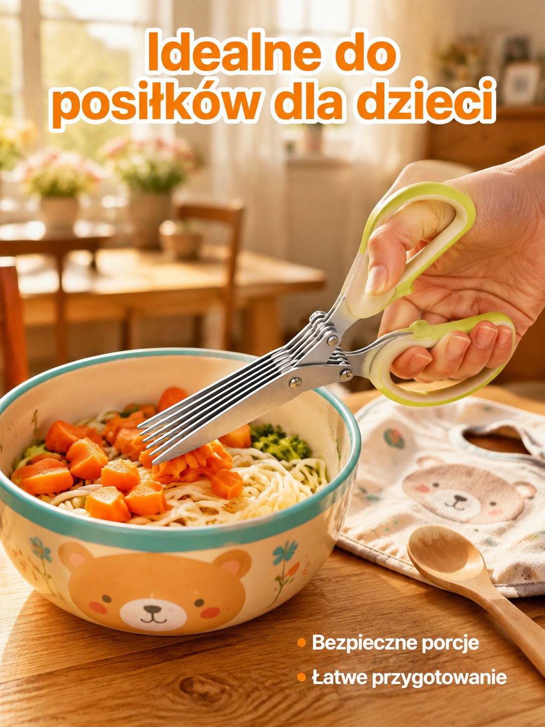 Wielofunkcyjne nożyczki do szczypiorku pięciowarstwowe, nożyczki do jedzenia dla dzieci