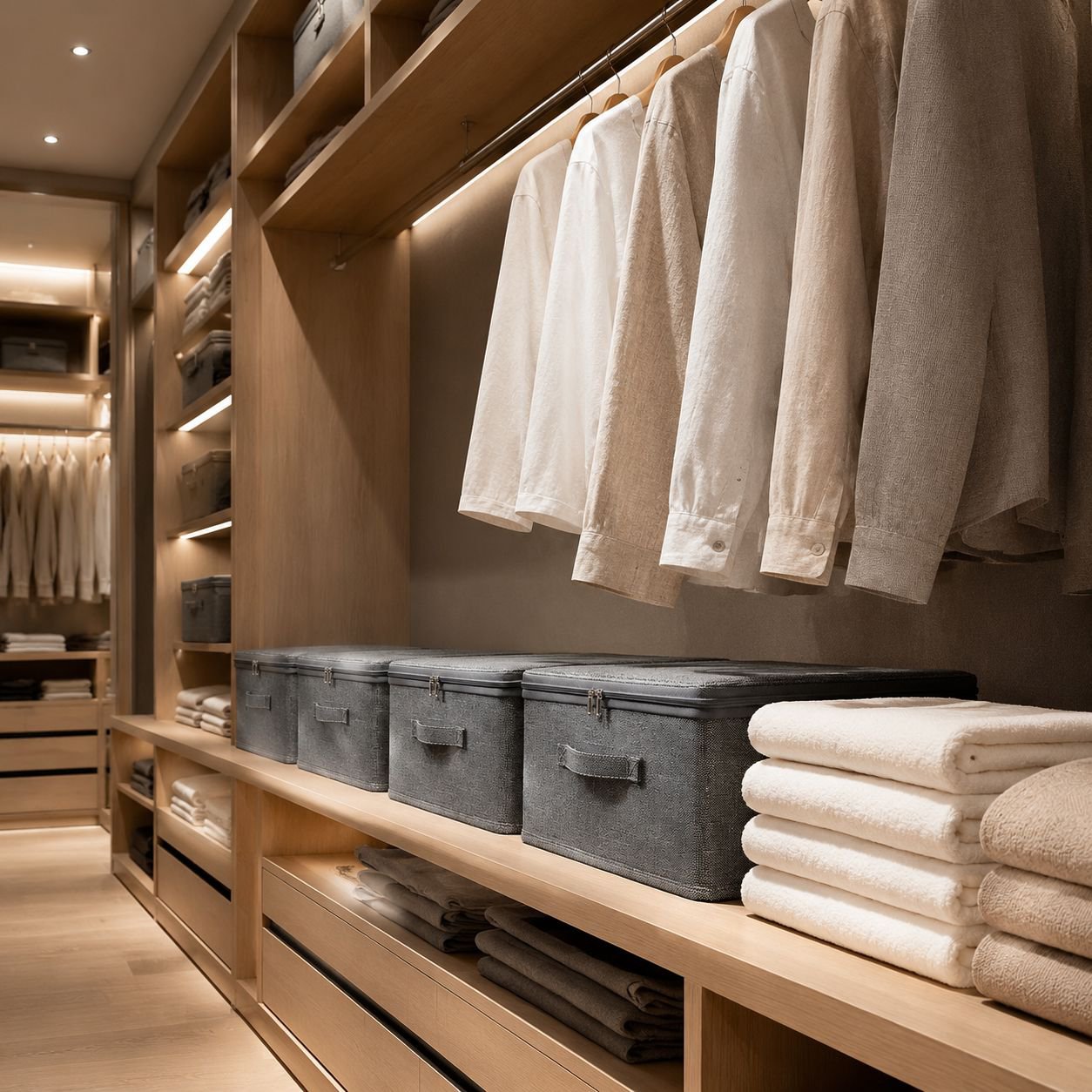 Home Textile Layered Soft Lid Storage Box for Wardrobe Organization