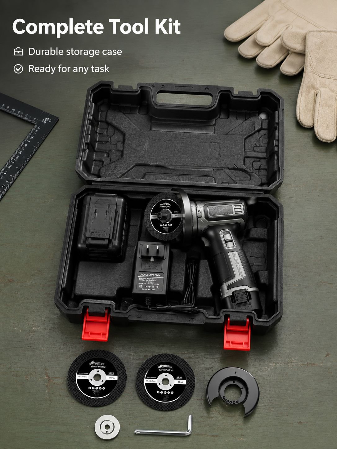Cordless handheld lithium-ion angle grinder in use