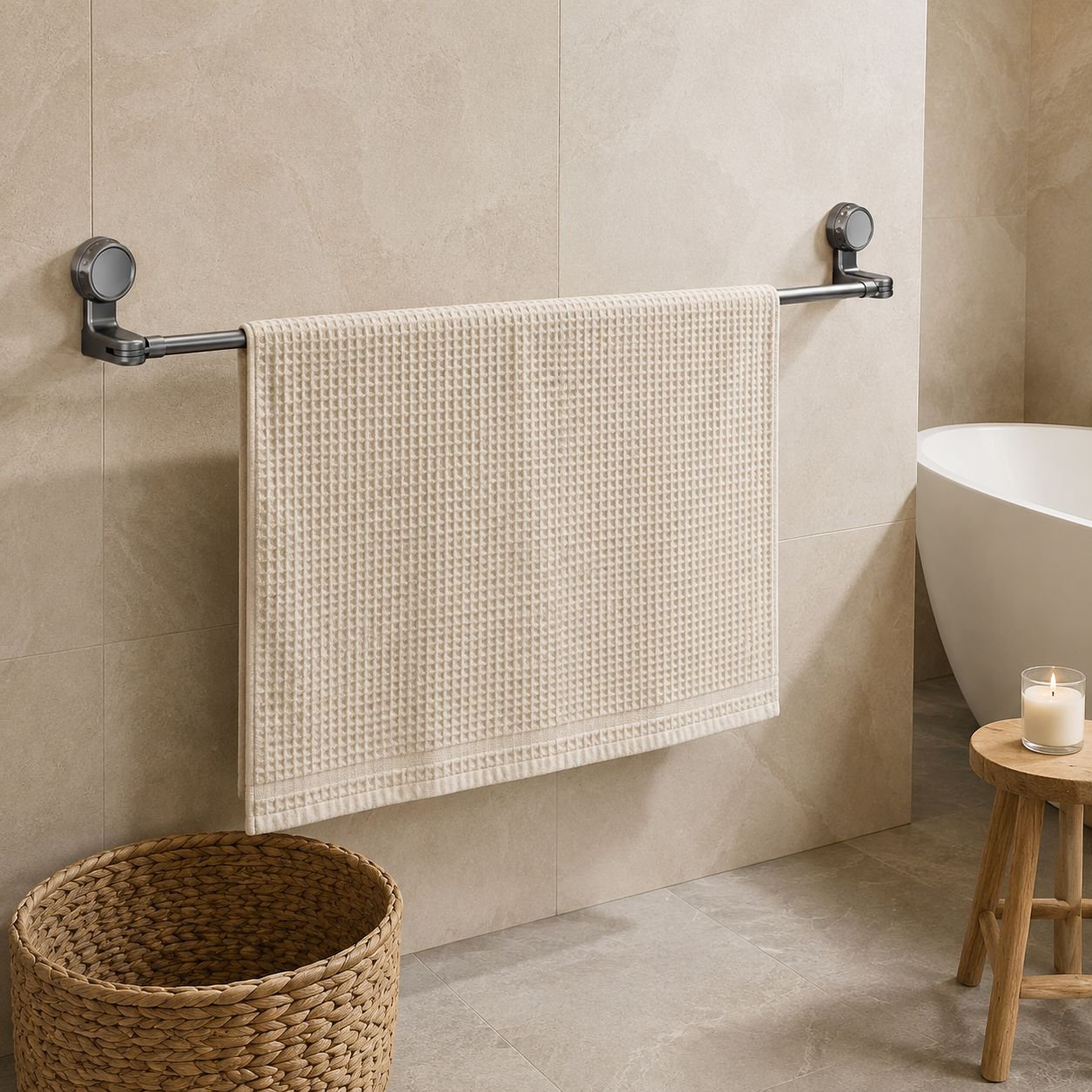 No-Drill Extendable Rotating Towel Holder with Suction Cup