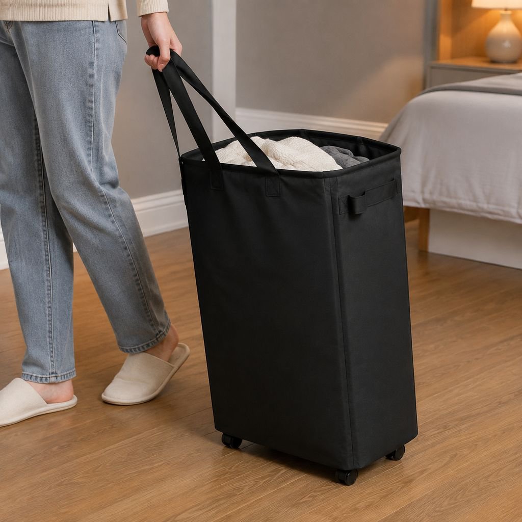Movable Dustproof Waterproof Storage Hamper with Drawstring Closure