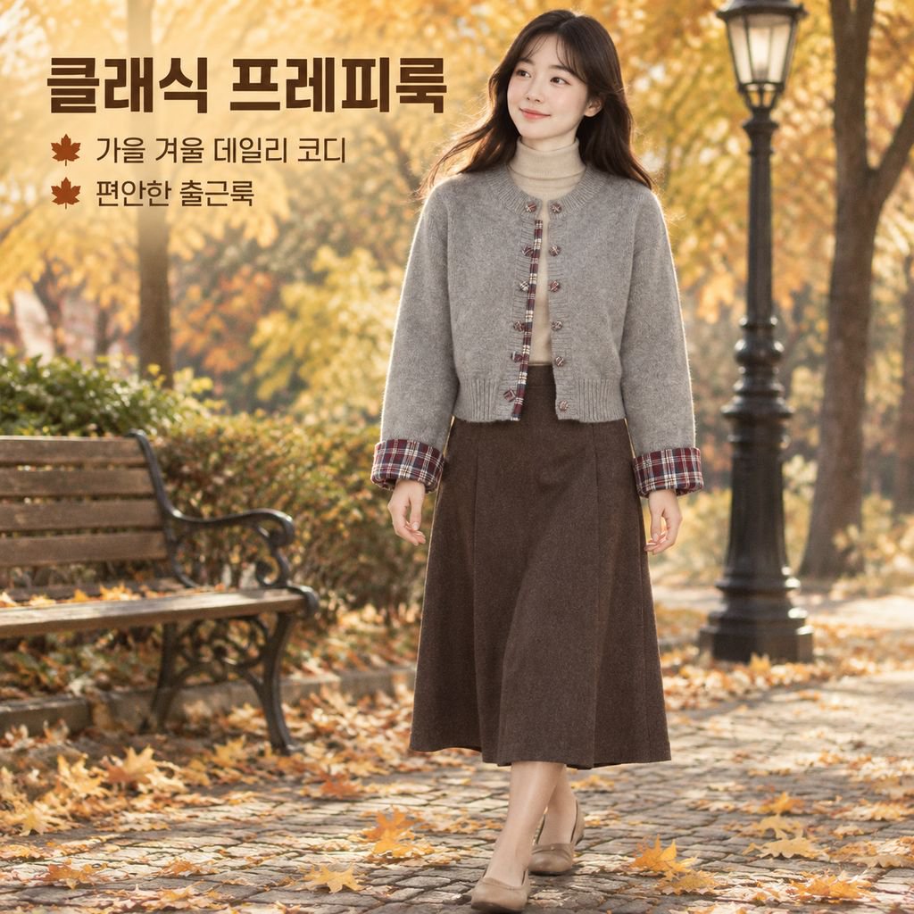여성용 컬러블록 체크 니트 재킷 (가을/겨울)