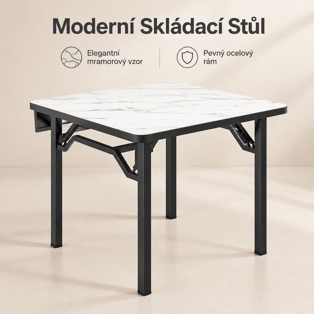 Skládací čtvercový jídelní stůl, přenosný herní a karetní stolek pro domácnost