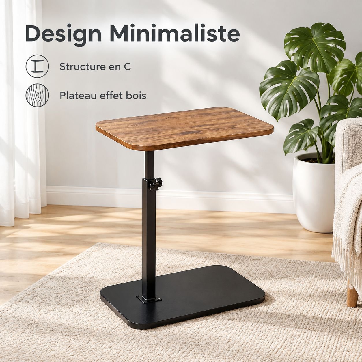 Table d'Appoint Réglable en Hauteur Bout de Canapé Mobile Petite Table Basse