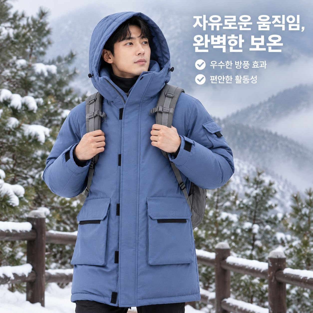 남성 겨울 후드 롱 패딩 점퍼 방한 보온 캐주얼 돕바 자켓