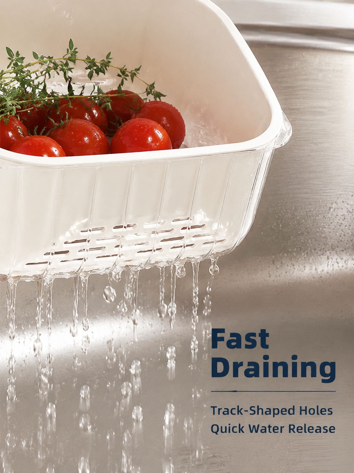 Drain basket showing water drainage feature