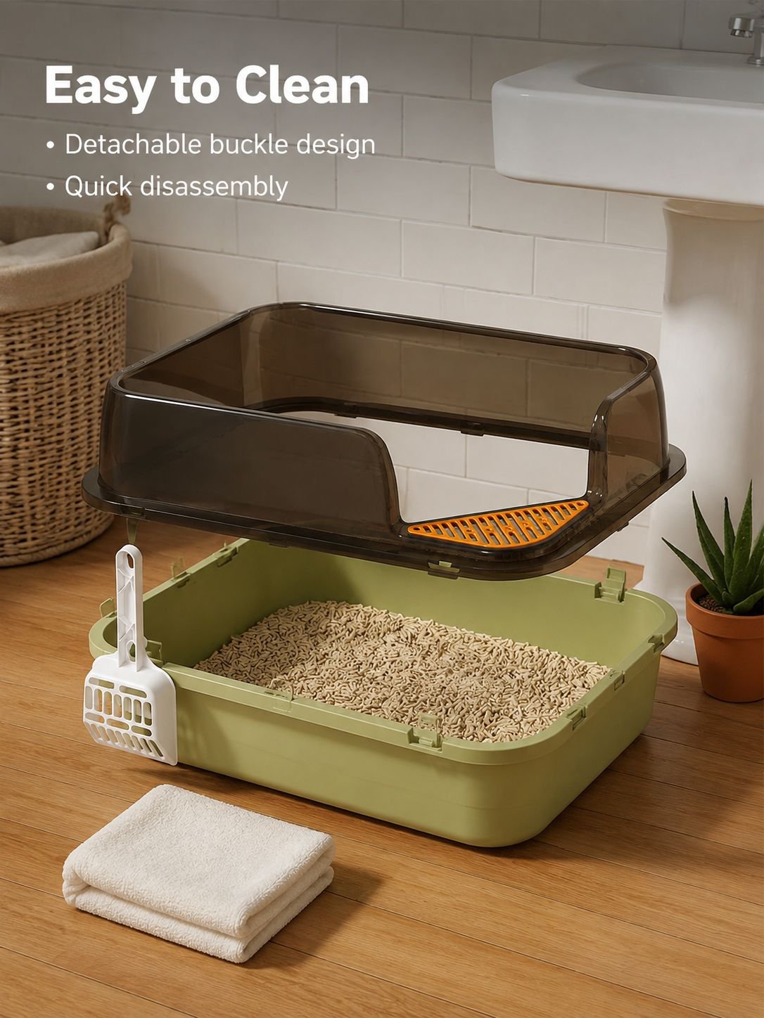 Extra Large Semi-Enclosed Splash-Proof Cat Sand Box