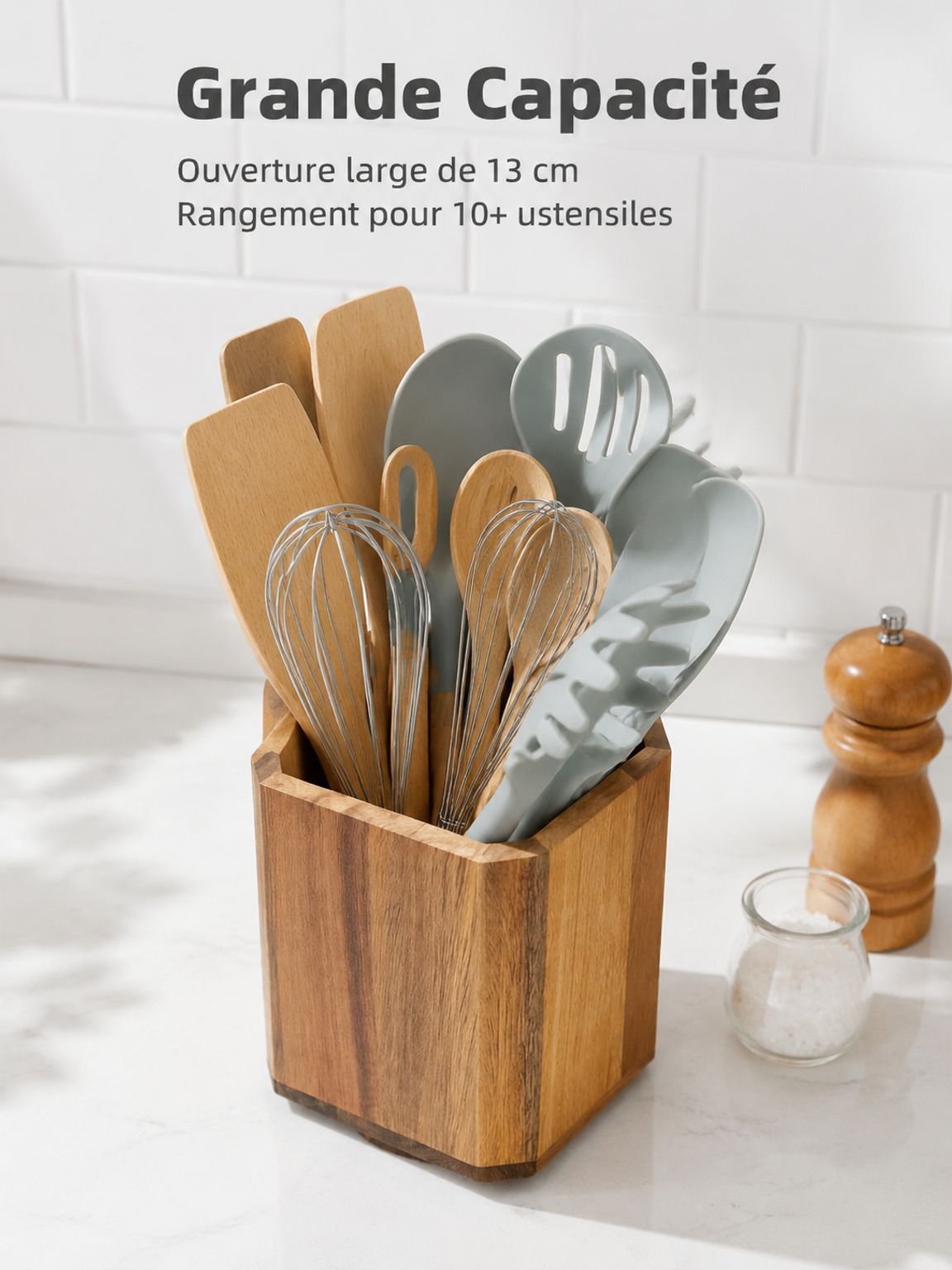 Acacia wood cutlery rack rotatable kitchen utensil storage box wooden tube chopstick cage pen holder