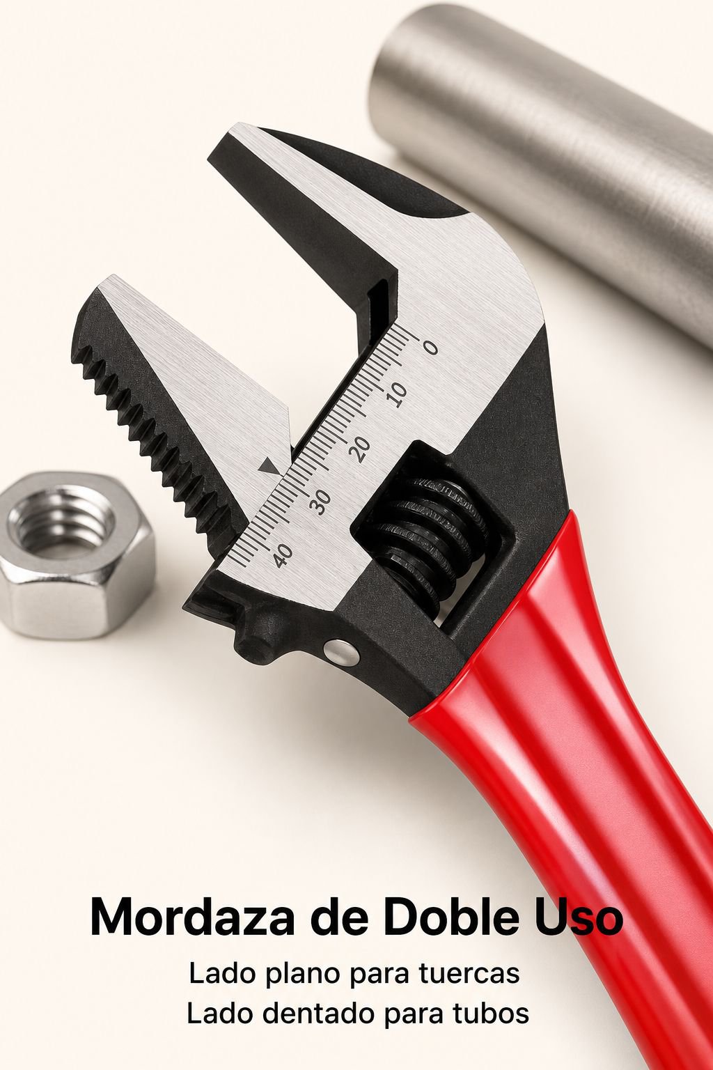 Llave ajustable de boca grande de acero completo con mango corto