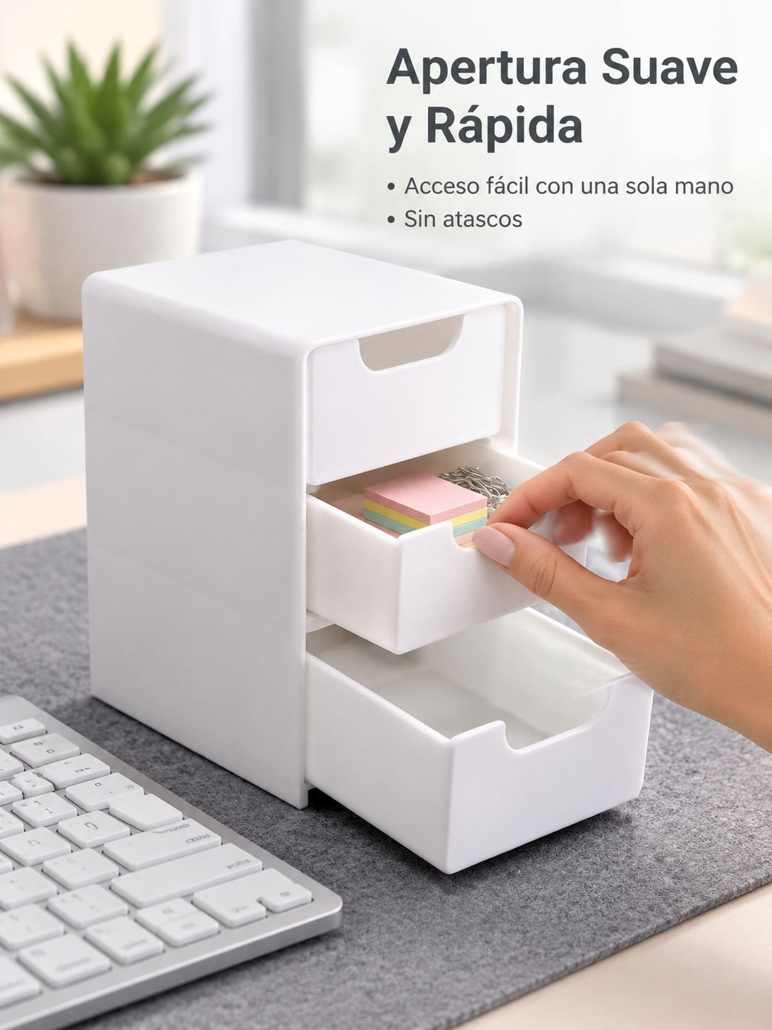 Organizador con cajones colocado sobre un escritorio de trabajo