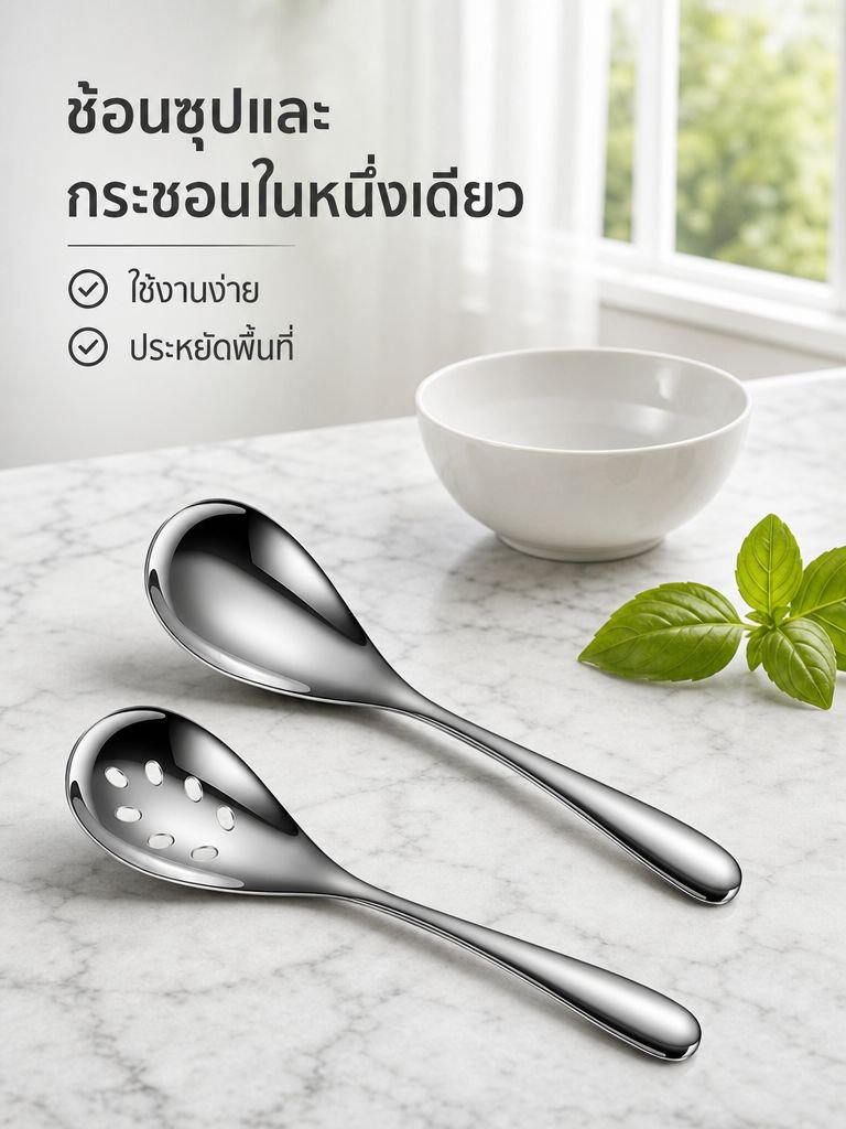 ช้อนซุปและตะแกรงกรองทำจากสแตนเลส