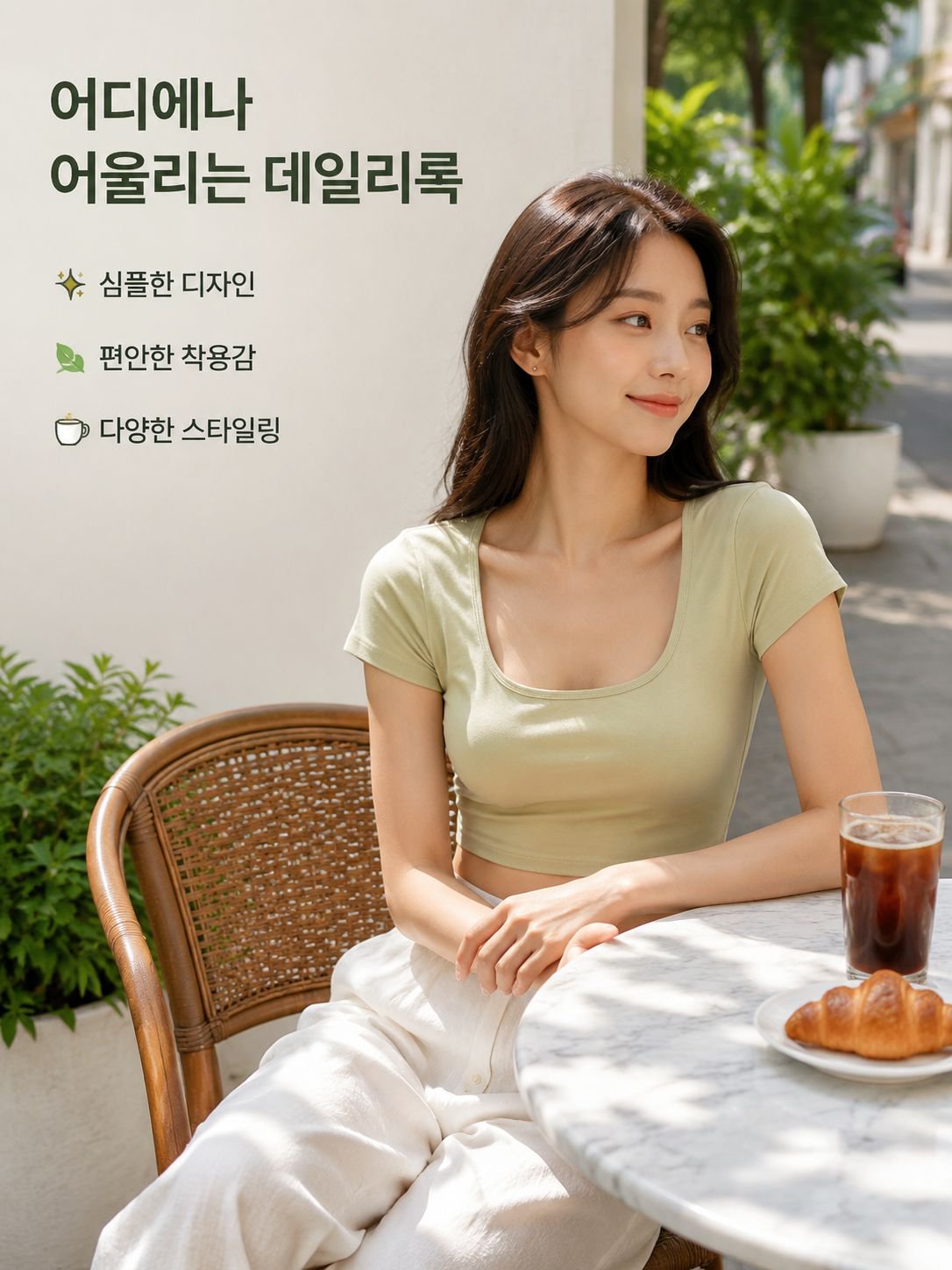 섹시 슬림핏 U넥 크롭티