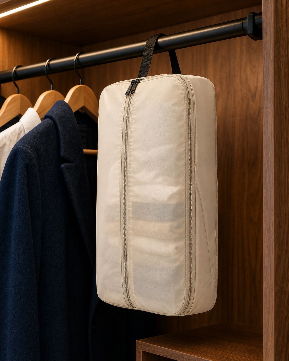 Portable storage bag for seasonal clothing