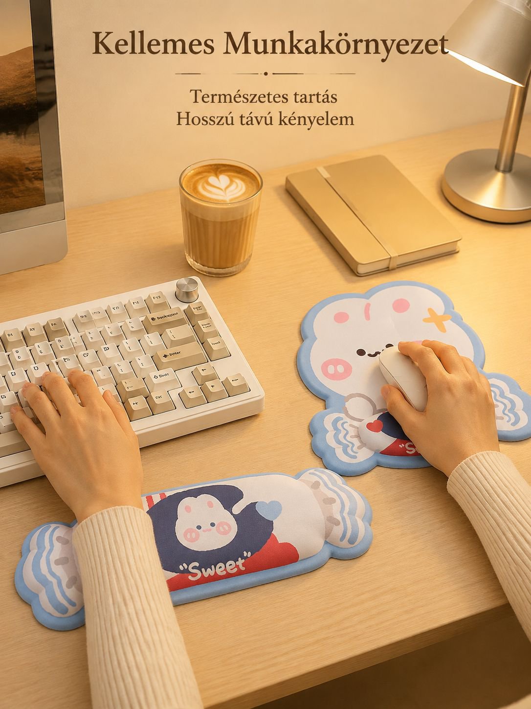 Tejkaramella nyúl egérpad és hosszú csuklótámasz – 2 darabos szett