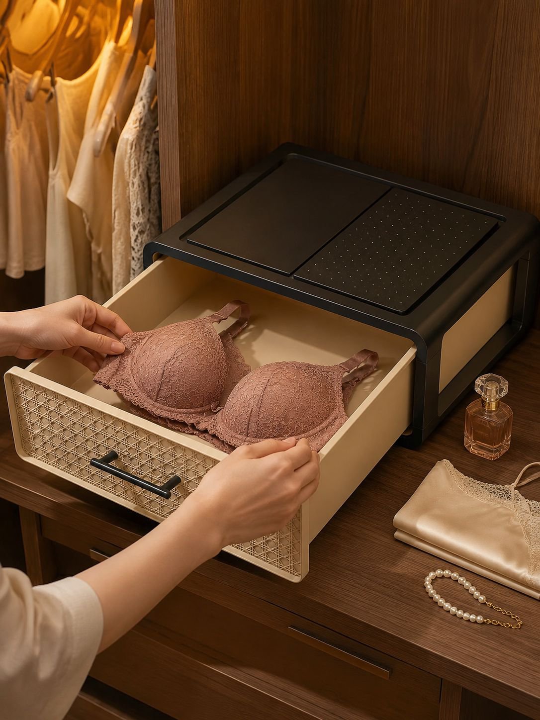Caja organizadora apilable para prendas pequeñas