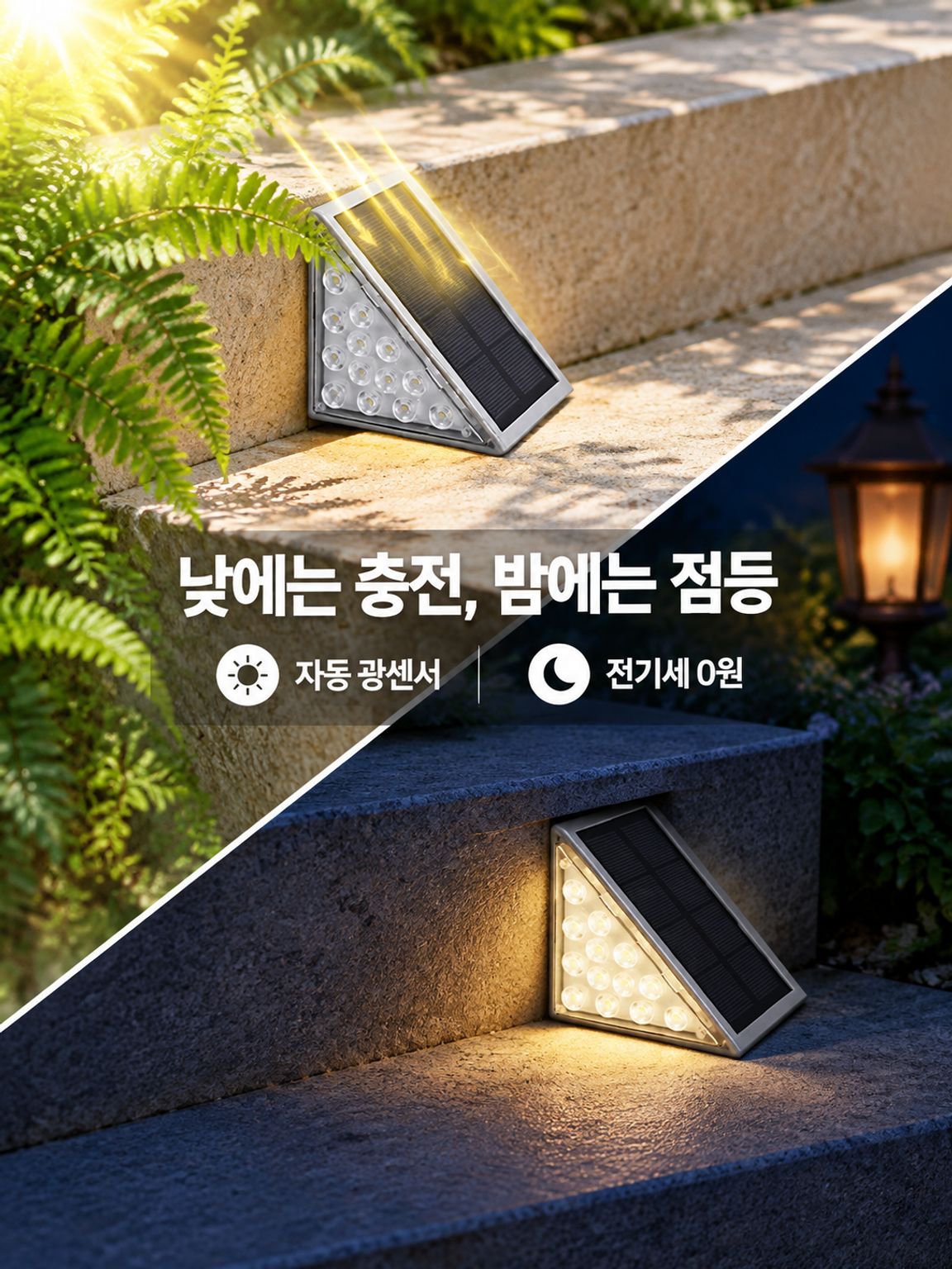 야외용 방수 삼각형 태양광 계단 조명