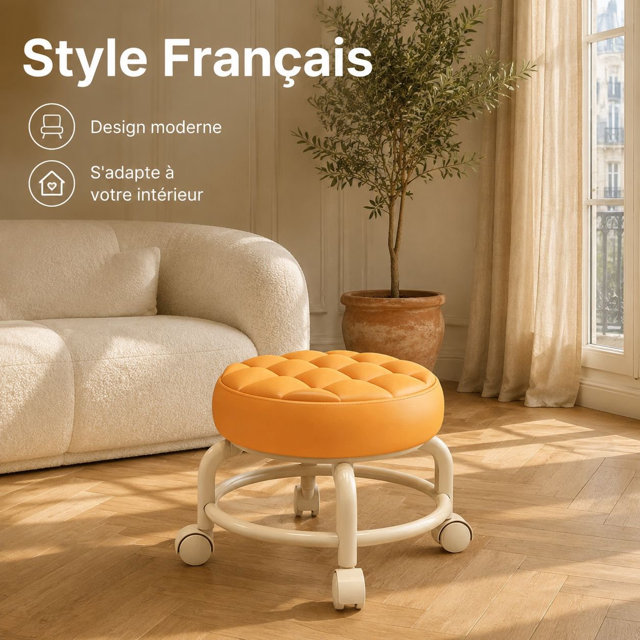 Tabouret de canapé portable avec roulettes pivotantes