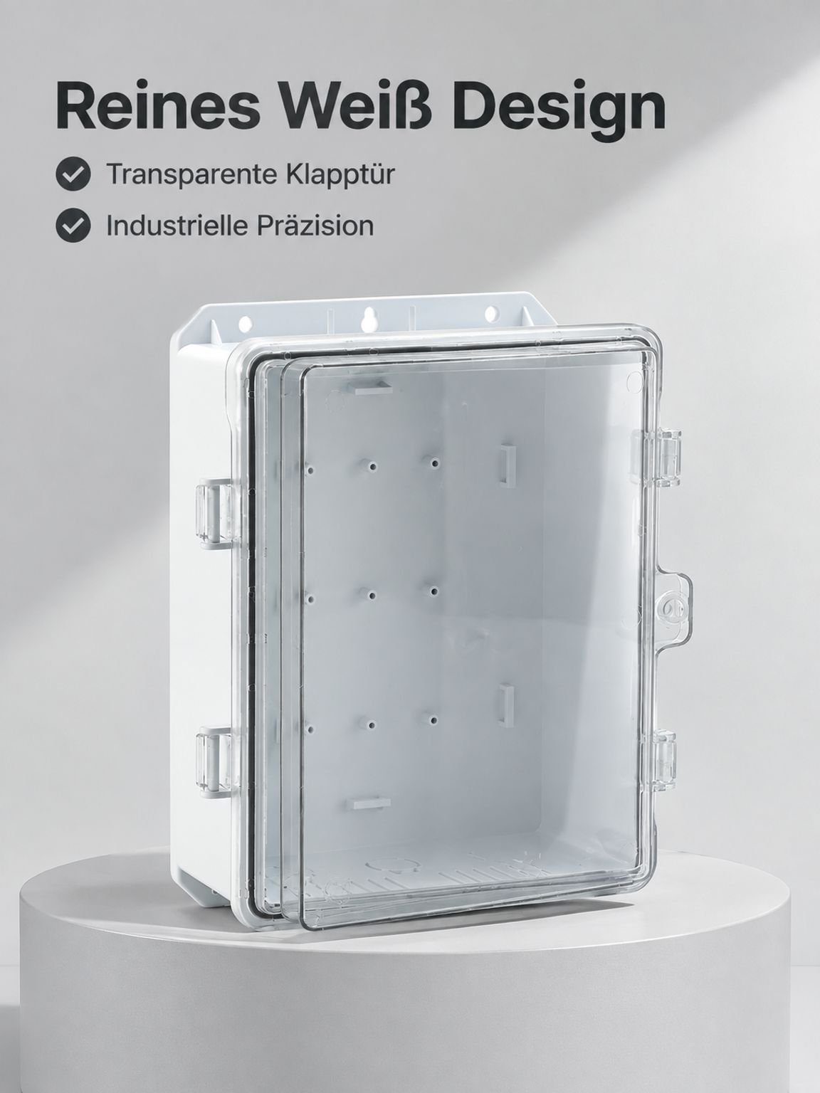 Wasserdichter Außenverteilerkasten aus Kunststoff mit Klappverschluss und transparenter Tür