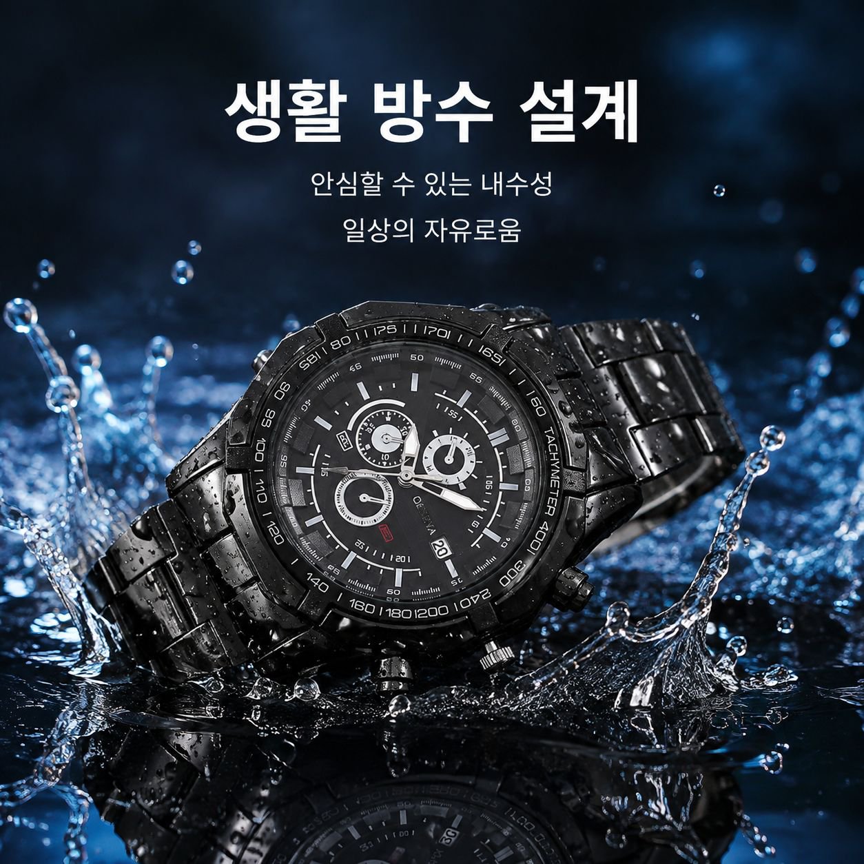 남성용 패션 쓰리아이 캘린더 쿼츠 시계