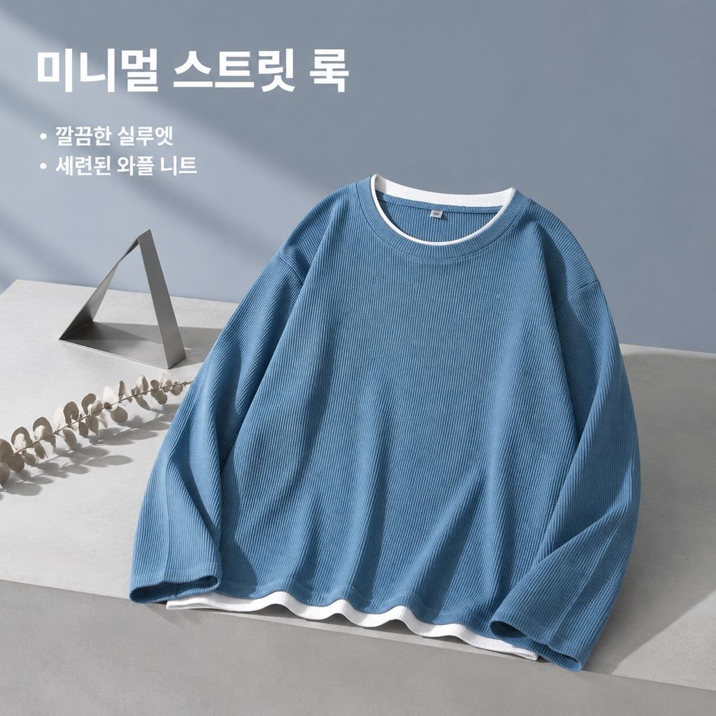 남성용 와플 니트 크루넥 풀오버 스웨터