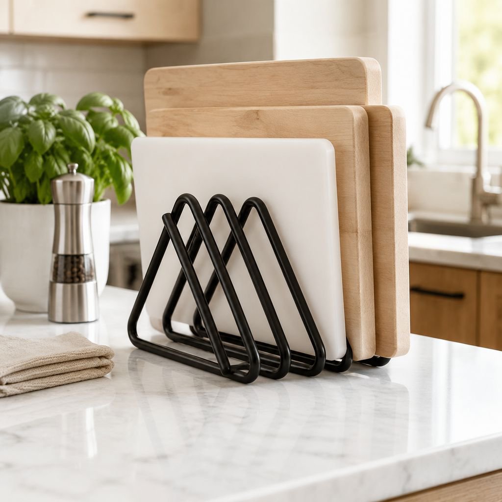 Iron tabletop cutting board rack, metal cutting board storage rack, kitchen-specific vertical cuttin