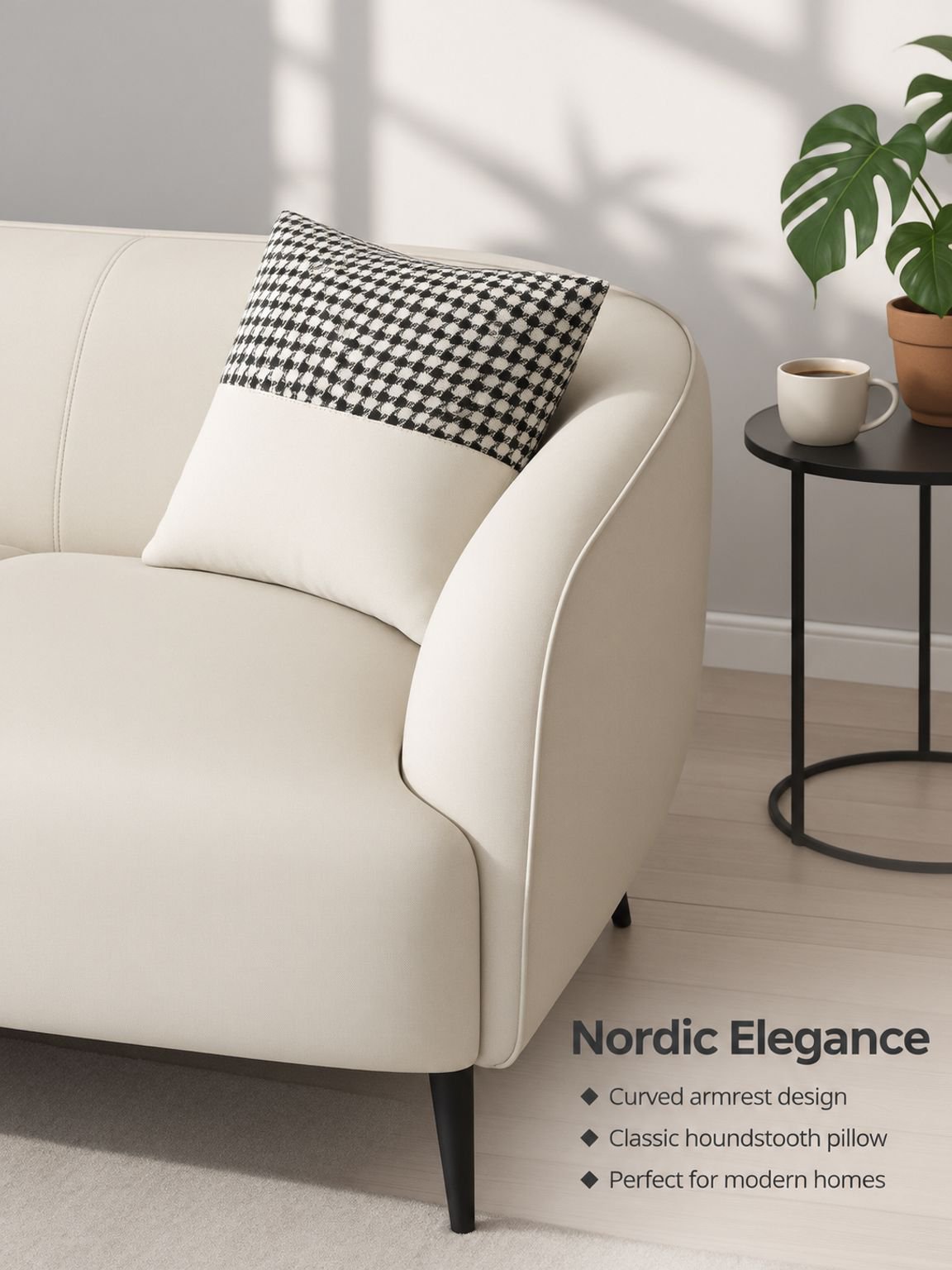 All-in-one sofa placed in a compact modern living room