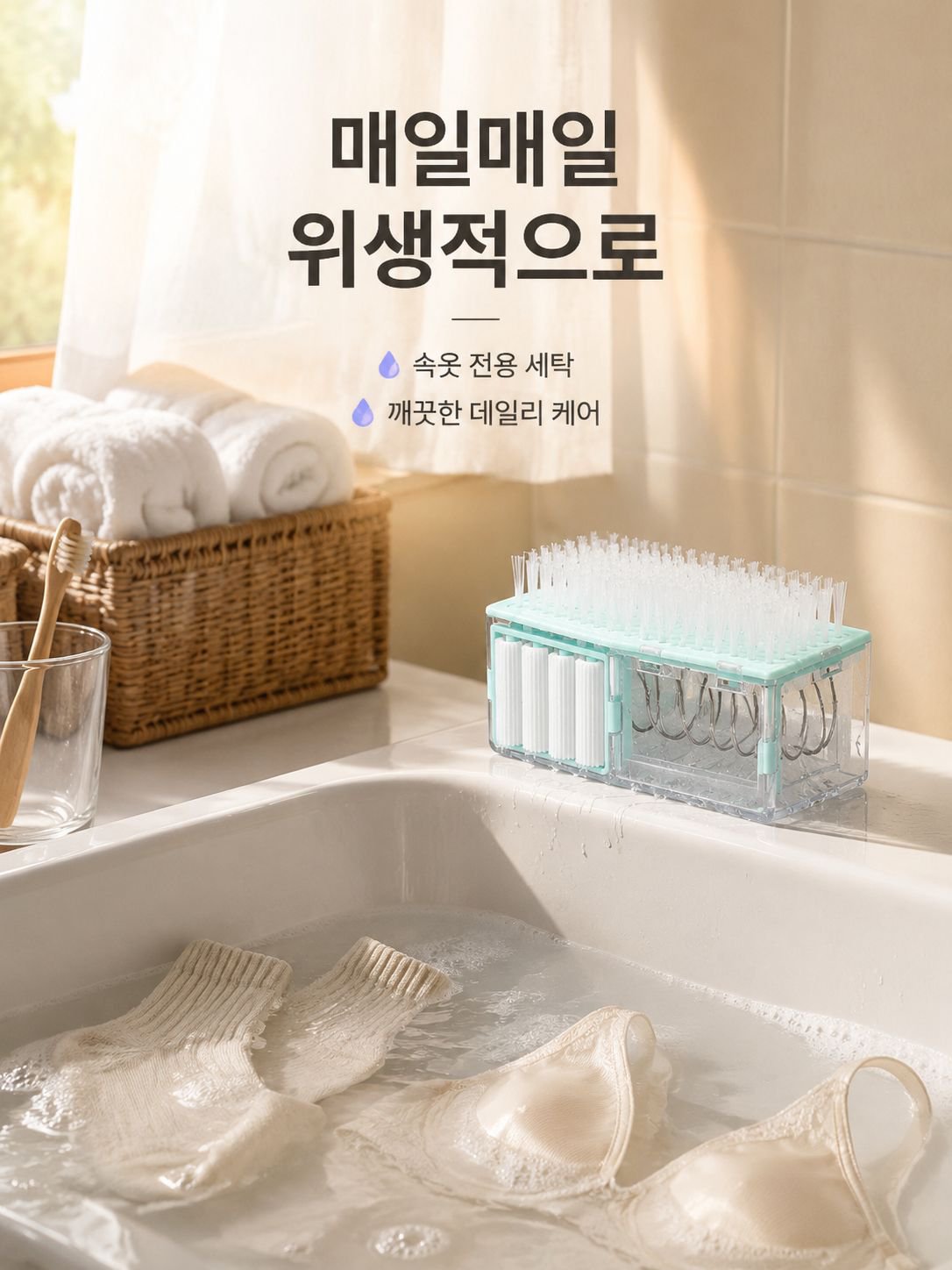 일체형 세탁브러쉬 물빠짐 수납함 속옷 양말 전용 손빨래 필요없는 브러쉬
