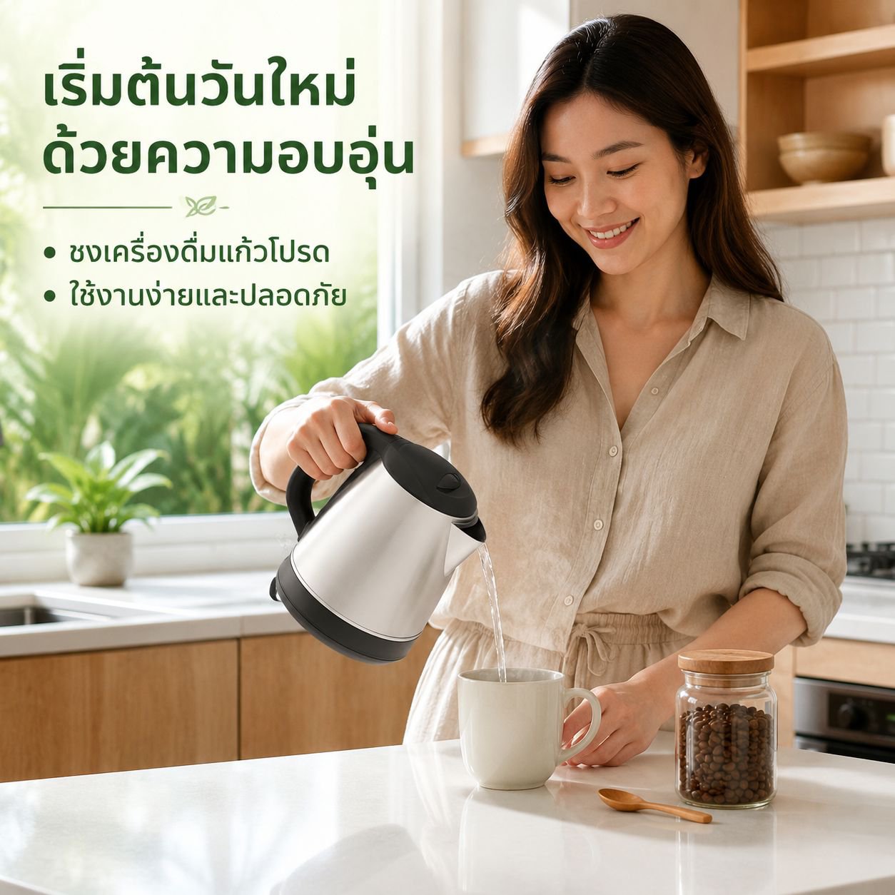 กาต้มน้ำไฟฟ้าสำหรับหอพัก ป้องกันน้ำร้อนลวก อุ่นอัตโนมัติและตัดไฟ