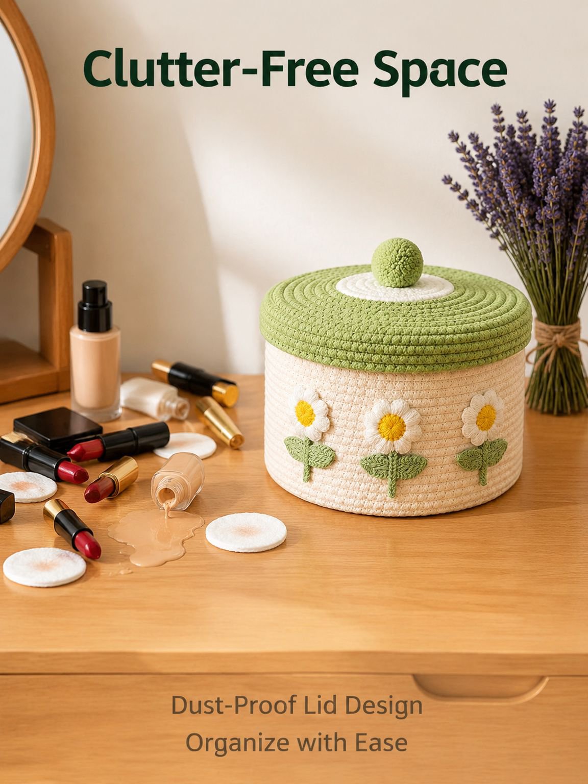 Lidded Cotton Woven Storage Basket