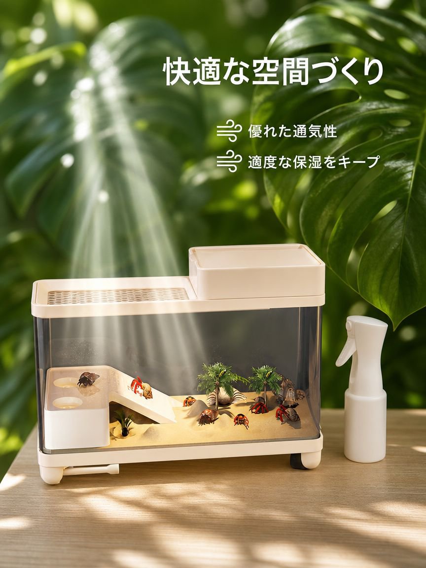 ヤドカリ飼育箱、小型高級ヴィラ、カニコンパニオン、カニ専用生態カメ水槽、登り台付きカメ繁殖セット