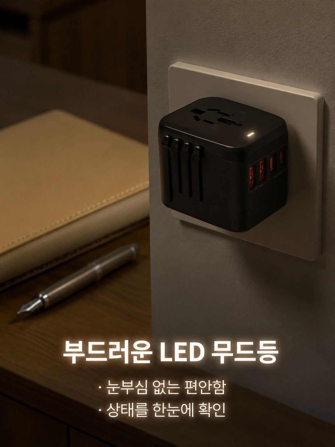 충전기와 함께하는 해외 여행 장면