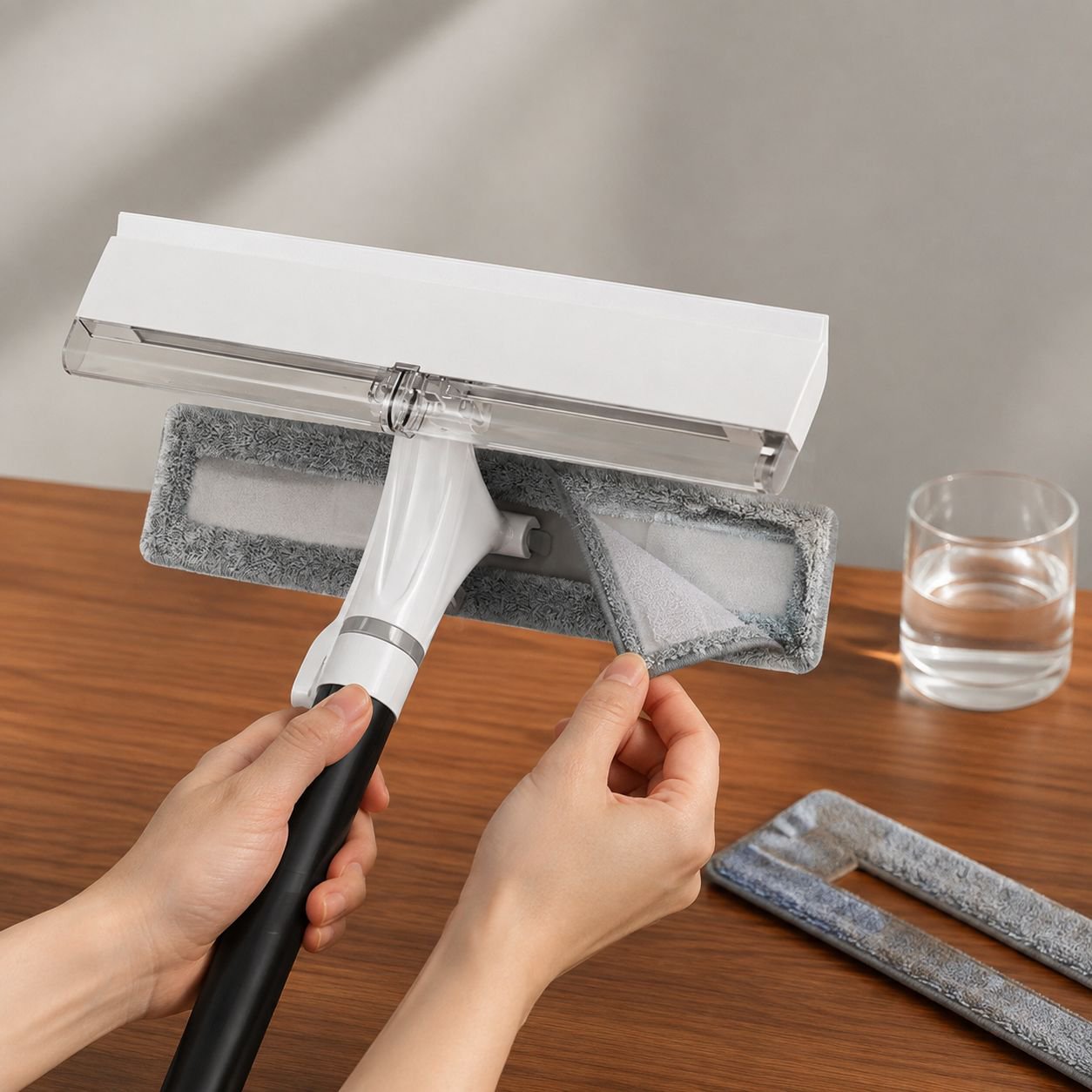 Close-up of ergonomic handle on window cleaning scraper