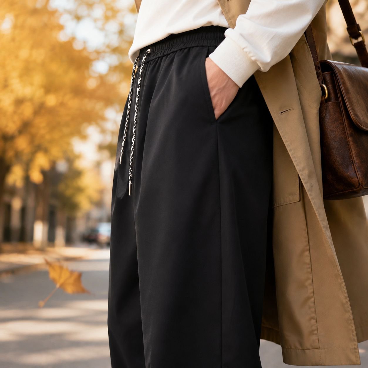Pantalon long ample d'automne pour homme en lin mélangé