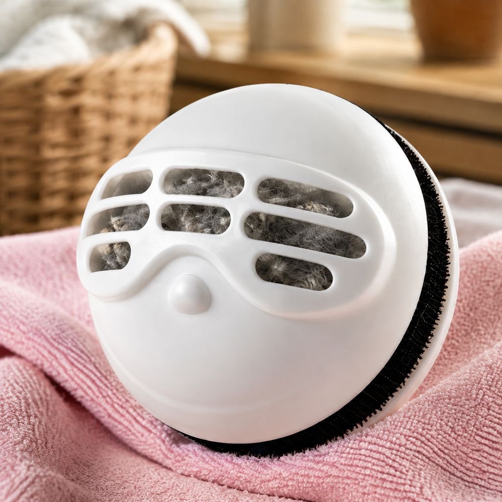 Close-up of laundry ball catching pet hair in wash