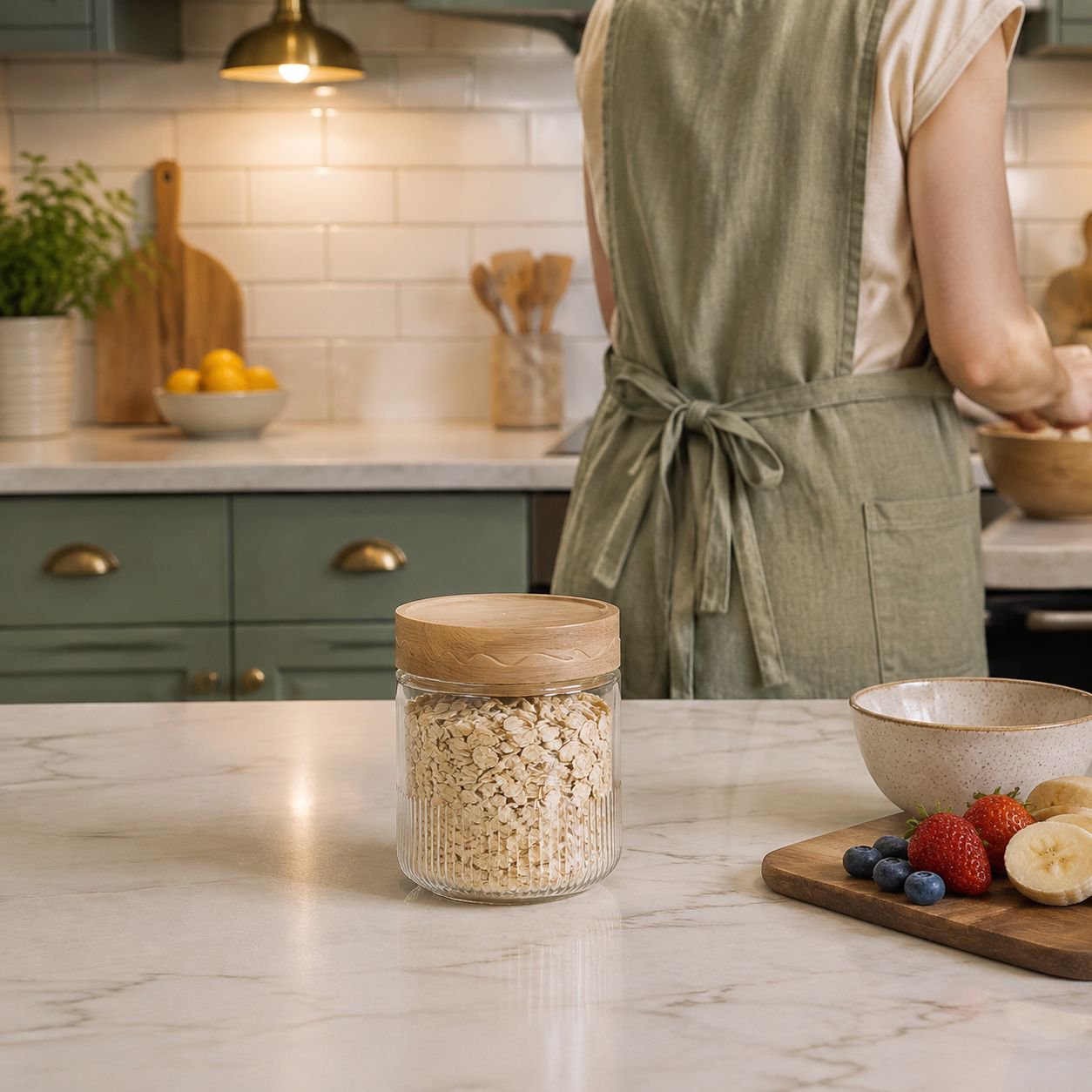 Organized pantry with cereal storage boxes