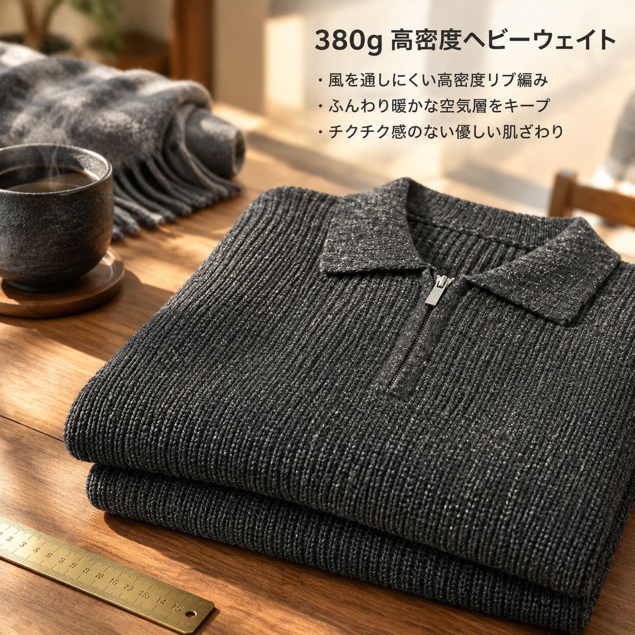 メンズ ハーフジップ 襟付き ニットセーター 秋冬 厚手 ゆったり ボア調 プルオーバー