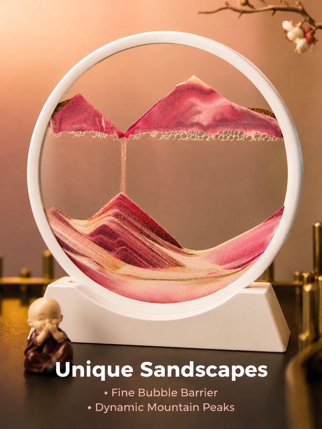 3D Flowing Sand Art Glass Hourglass Ornament Landscape Decoration for Living Room and Office