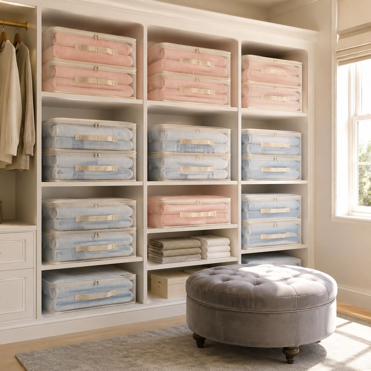 High capacity storage bags for winter coats and bedding