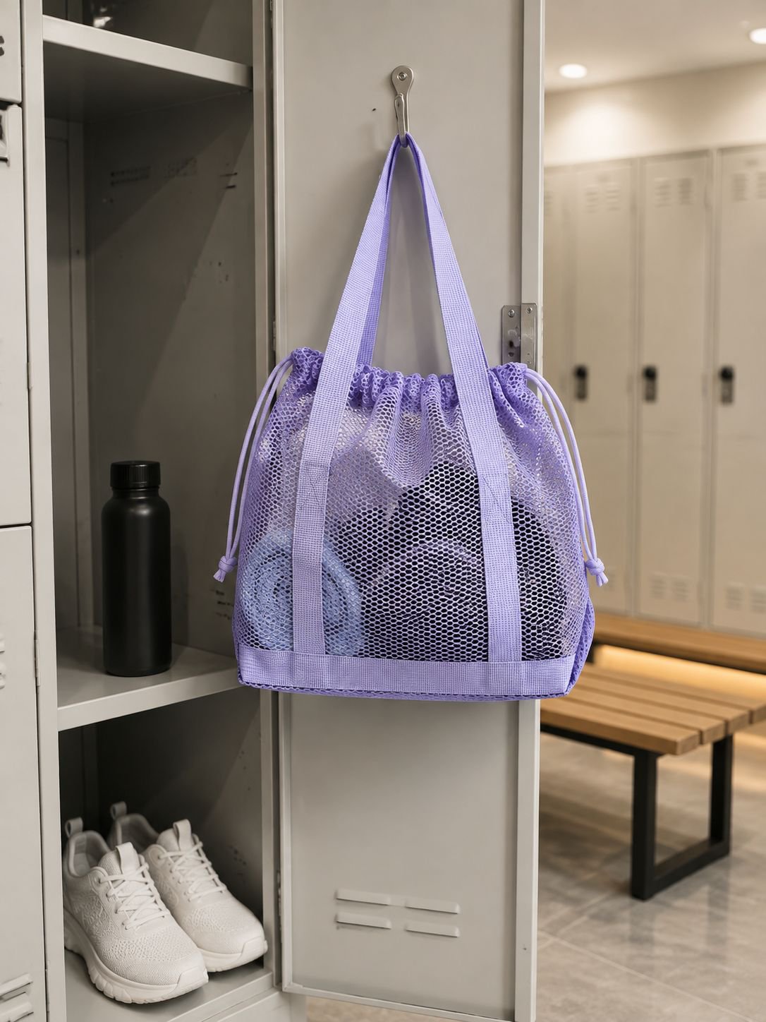 Bolsa plegable de compras con diseño de malla