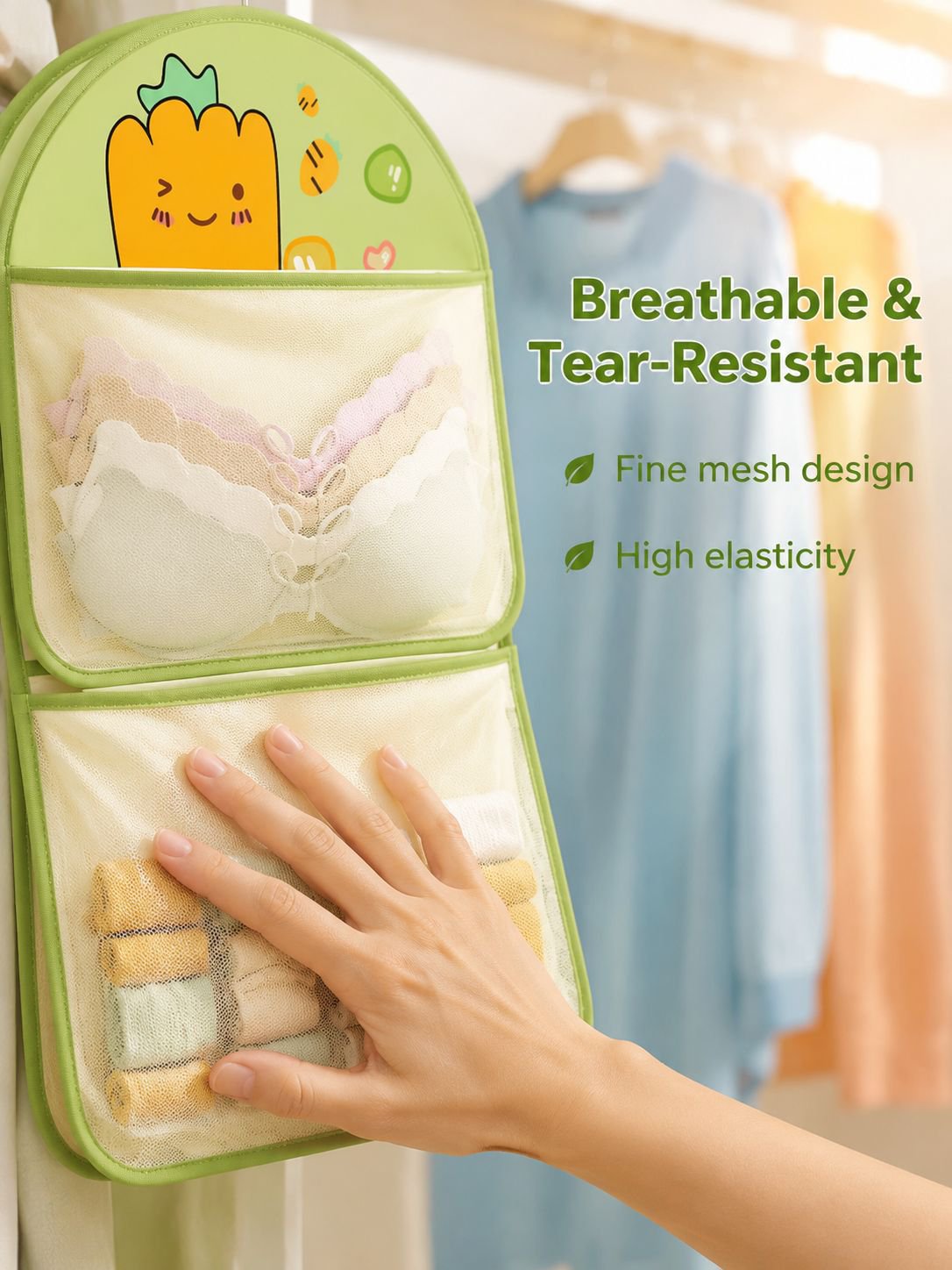 Travel-friendly hanging organizer for underwear