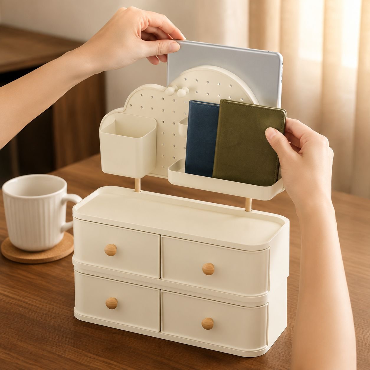 Sleek desktop storage rack for efficient organization