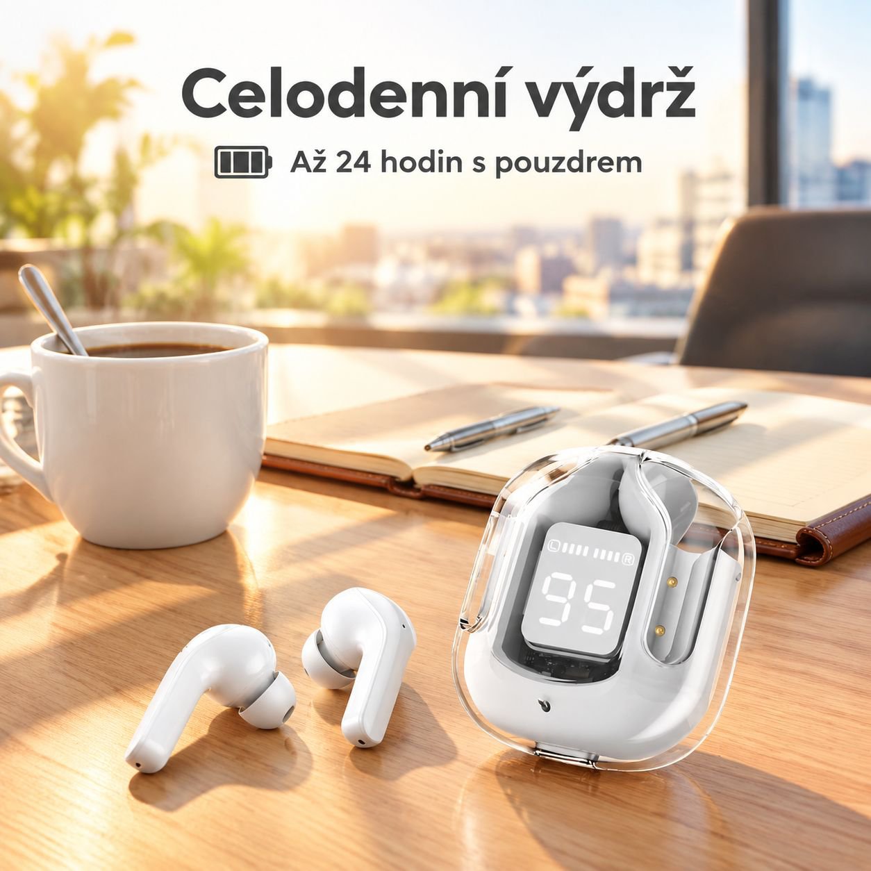 Vysoce kvalitní sportovní bezdrátová Bluetooth sluchátka do uší s digitálním displejem