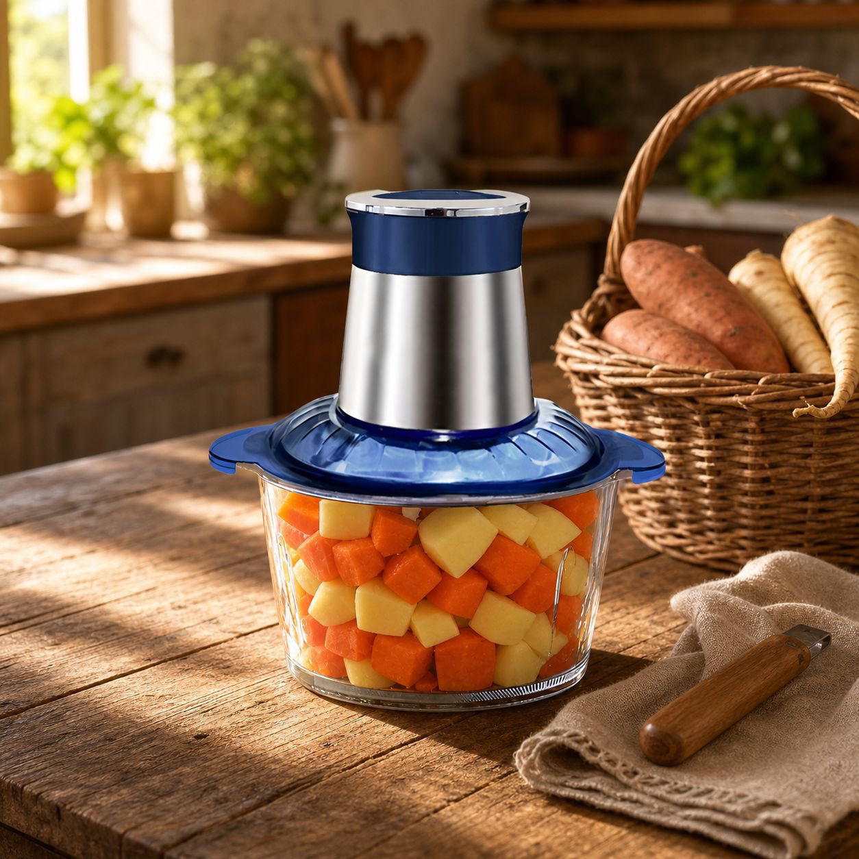 Easy-to-use kitchen food processor with one-touch operation