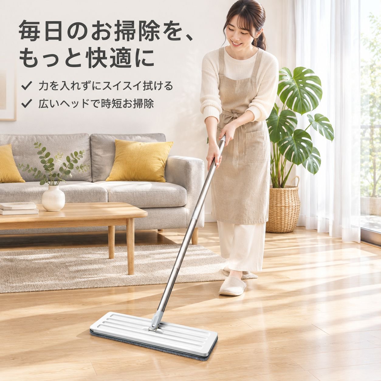 モップ 2025年新作 ハンズフリー フラットモップ 乾湿両用 フローリング用 家庭用
